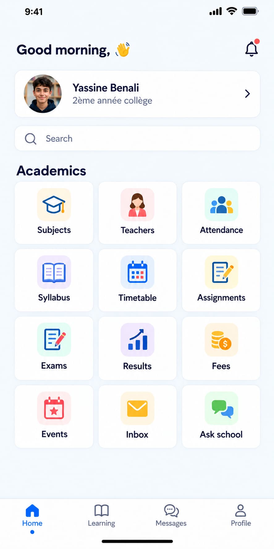 Illustrative parent portal using demo records